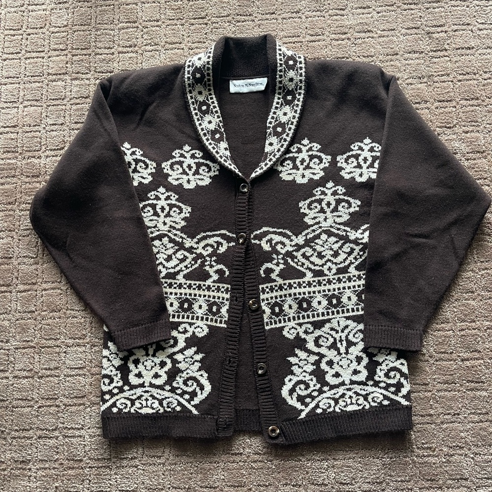 Retro Brown & Cream Knit Cardigan